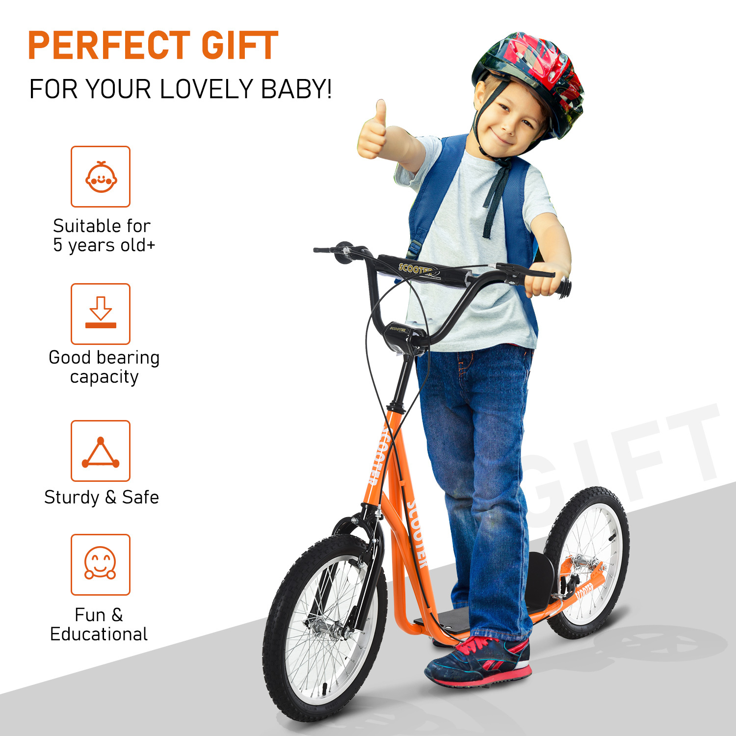 Youth Scooter Kick Scooter for Kids 5+ with Adjustable Handlebar Front and Rear Dual Brakes, Orange - Image 4