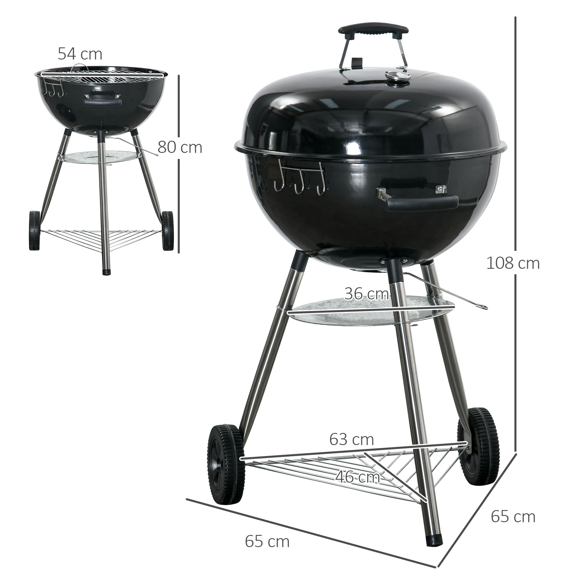 Portable Kettle Charcoal Grill - Black - Image 2