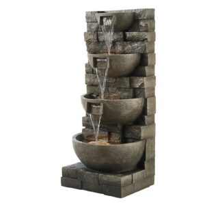 Outdoor Water Fountain 4-Tier Yard Fountain 35.63 In Block Stack Style