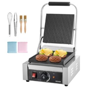 Kommerzieller Panini-Grill Kontaktgrill 1800 W Für Sandwiches Steak Bacon Hamburger, Sandwichmaker Pressgrill Aus Edelstahl Mit Griff & Temperaturregelung & 22 X 23 Cm Heizplatte, Paninipresse