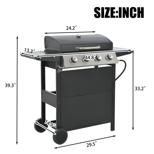 Propane Gas Grill 4 Burner Barbecue Grill, Stainless Steel 34,000 BTU Patio Garden Barbecue Grill With Two Shelves, Lid, Wheels And Bottle Opener - Image 5