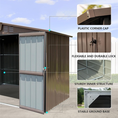 Outdoor Storage Shed 8.2' X 6.2', Metal Steel Utility Tool Shed Storage House With Double Lockable Doors &Air Vents For Backyard Patio Garden Lawn Brown - Image 5