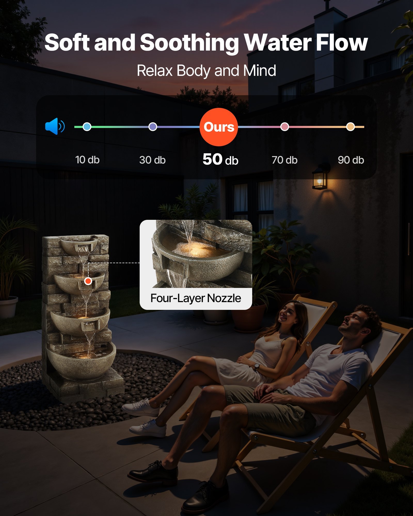 Outdoor Water Fountain 4-Tier Yard Fountain 35.63 In Block Stack Style - Image 3