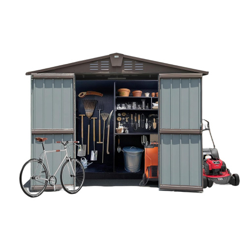 Outdoor Storage Shed 8.2' X 6.2', Metal Steel Utility Tool Shed Storage House With Double Lockable Doors &Air Vents For Backyard Patio Garden Lawn Brown - Image 6
