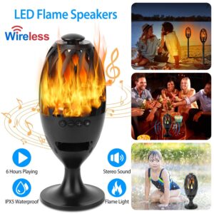 1Pc LED Flame Speakers Torch Wireless Speaker Waterproof Stereo Bass Speaker Outdoor Light-Up Speaker Atmosphere LED Flickers Night Light Patio Stake Lights Lantern For Party Camping