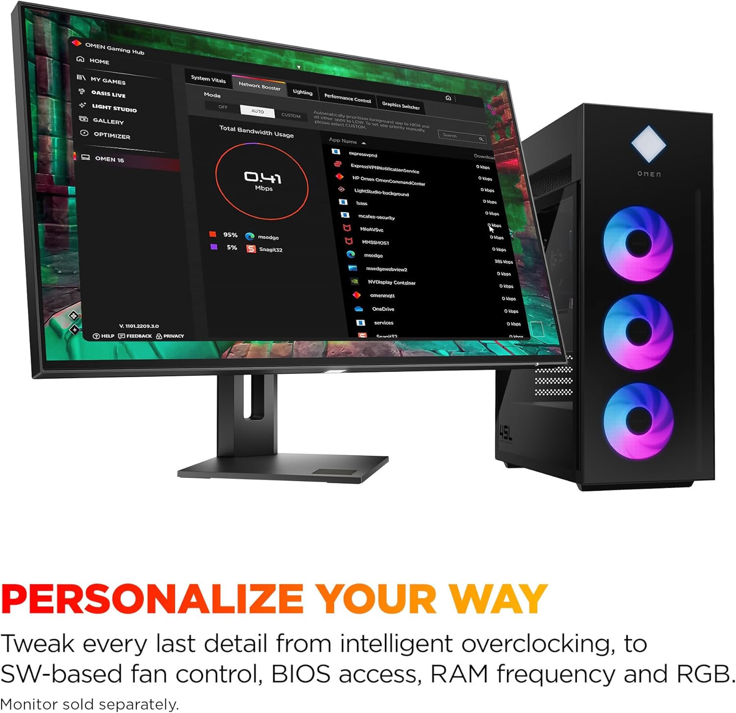 HP OMEN 45L Gaming Desktop GT22-3080, Windows 11 Pro, Intel Core Ultra 7, 32GB RAM, 2TB SSD, NVIDIA GeForce RTX 5080, Black - Image 2