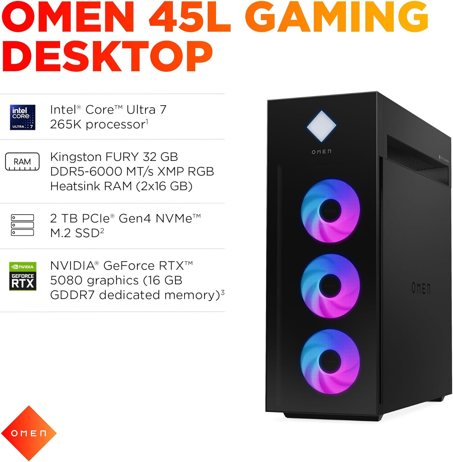 HP OMEN 45L Gaming Desktop GT22-3080, Windows 11 Pro, Intel Core Ultra 7, 32GB RAM, 2TB SSD, NVIDIA GeForce RTX 5080, Black - Image 5