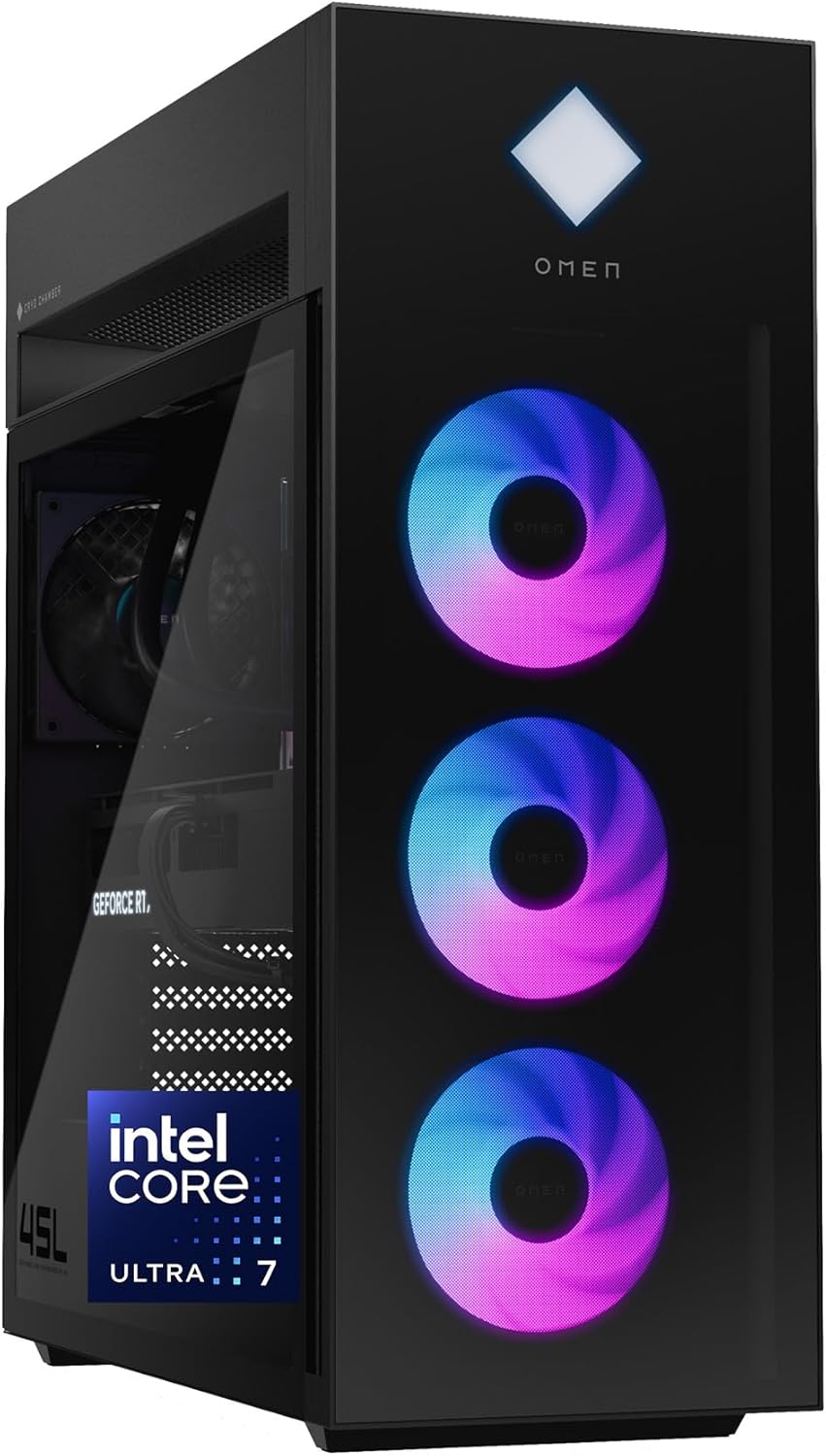 HP OMEN 45L Gaming Desktop GT22-3080, Windows 11 Pro, Intel Core Ultra 7, 32GB RAM, 2TB SSD, NVIDIA GeForce RTX 5080, Black