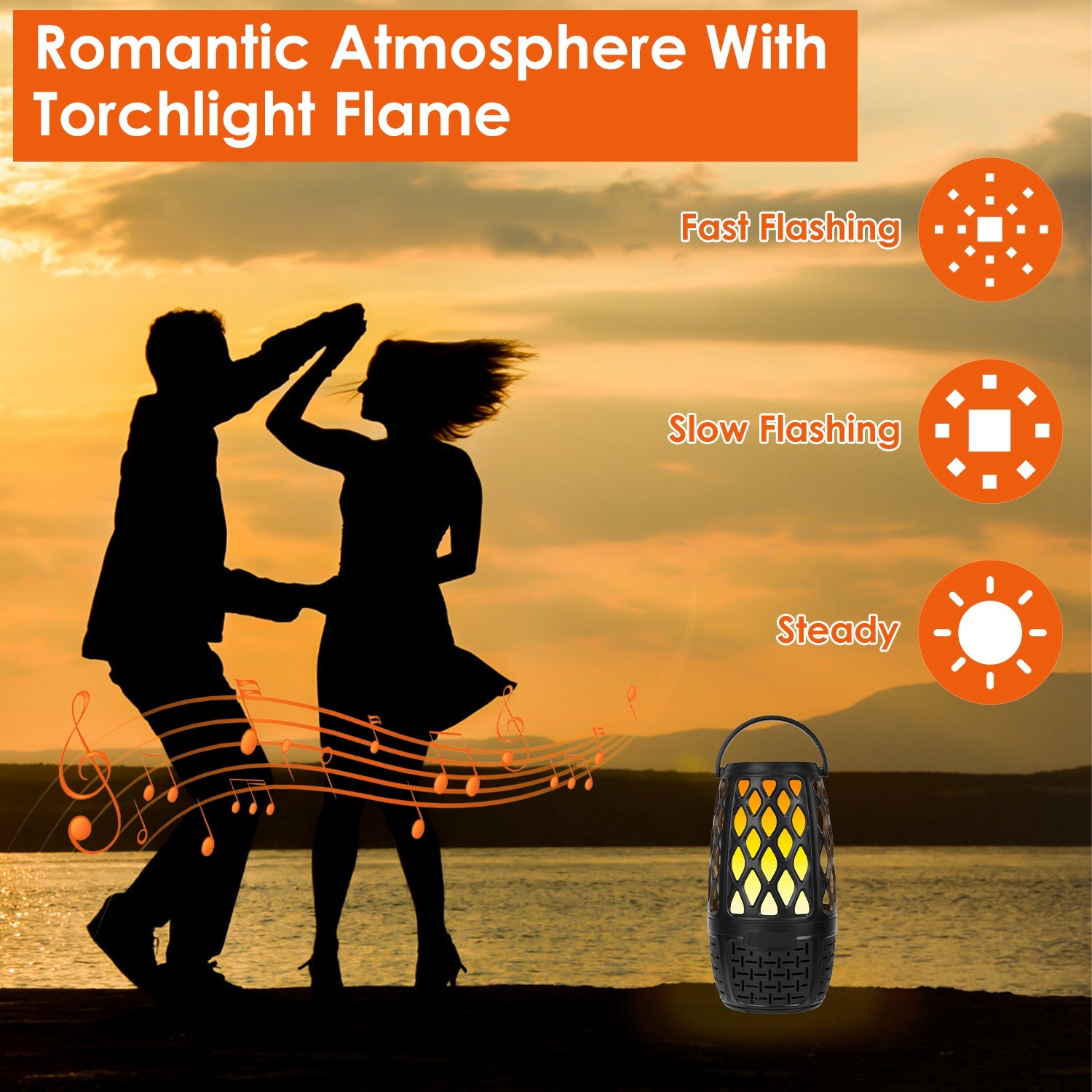 1Pc 4 In 1 Wireless 5.3 Outdoor Speaker IPX5 Waterproof Patio Speaker LED Flame Speaker With 3 Flame Light Modes Hook Stake Wall Mount Holder Sync Up To 1,00 Speakers - Image 4