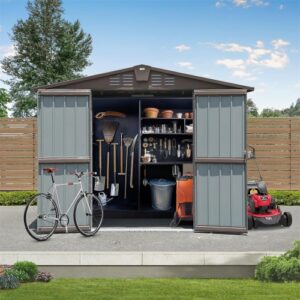Outdoor Storage Shed 8.2' X 6.2', Metal Steel Utility Tool Shed Storage House With Double Lockable Doors &Air Vents For Backyard Patio Garden Lawn Brown