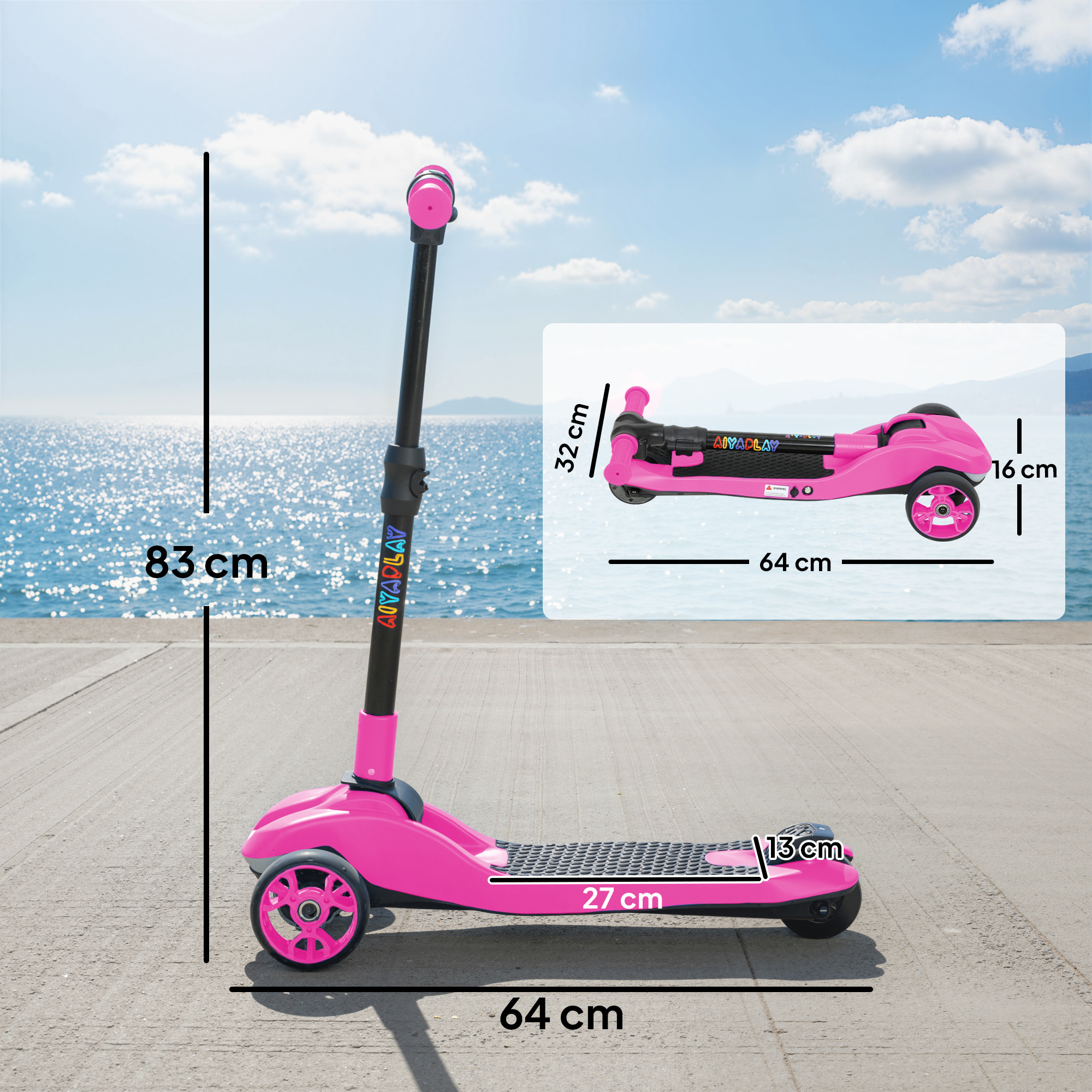 Three-Wheel Foldable Electric Scooter For Kids Aged 6-10 Years, Pink - Image 4