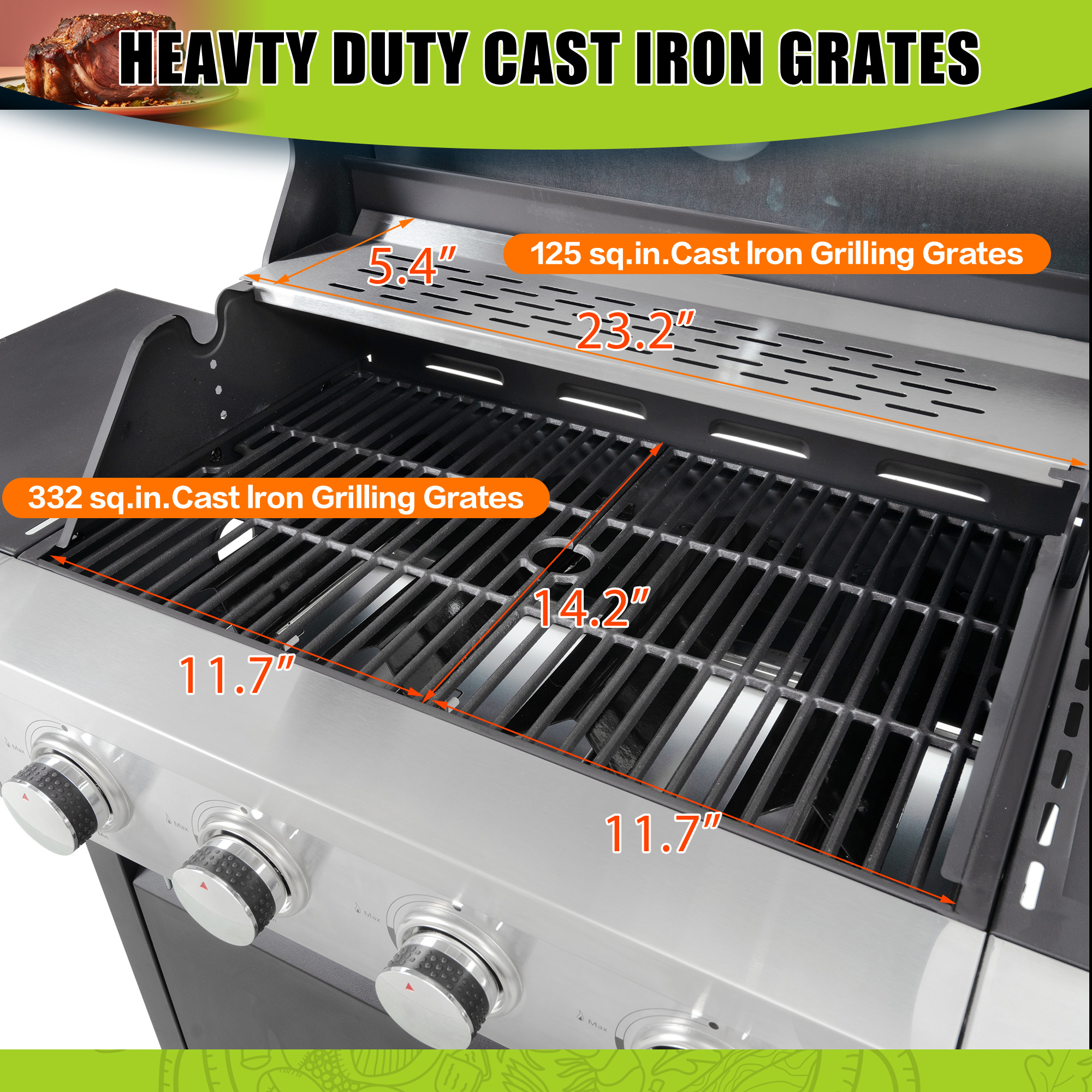 Propane Grill 4 Burner Barbecue Grill Stainless Steel Gas Grill With Side Burner, 46,500 BTU Outdoor Cooking, Patio, Garden Barbecue Grill, Black And Silver - Image 4