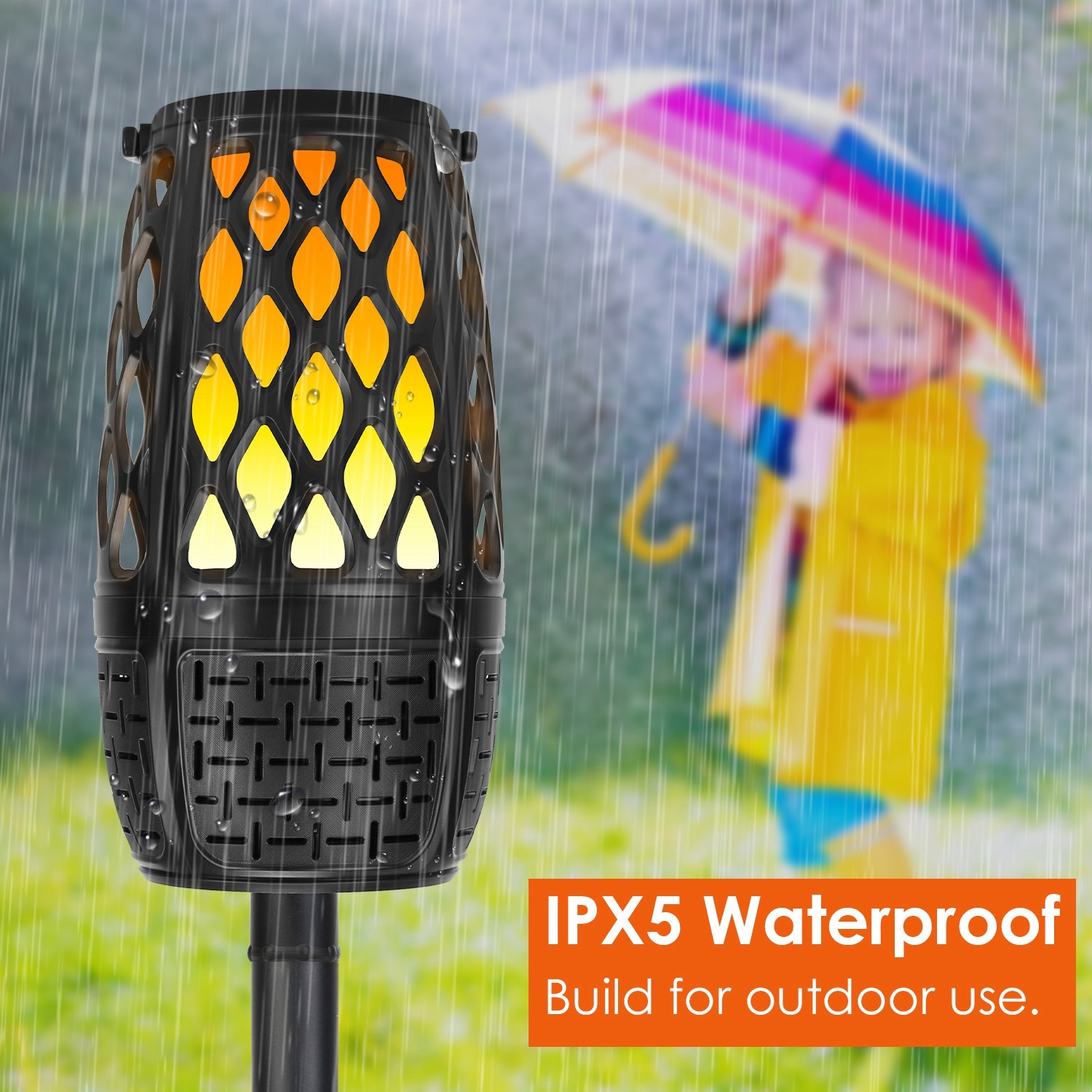 1Pc 4 In 1 Wireless 5.3 Outdoor Speaker IPX5 Waterproof Patio Speaker LED Flame Speaker With 3 Flame Light Modes Hook Stake Wall Mount Holder Sync Up To 1,00 Speakers - Image 5