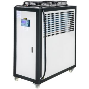 Air Cooled Water Chiller 5 Ton Portable, 5Hp 53L Tank Industrial Chiller, Finned Condenser W/Micro-Computer Control, 15KW Cooling Capacity Stainless Steel Tank Chiller Machine For Cooling Water