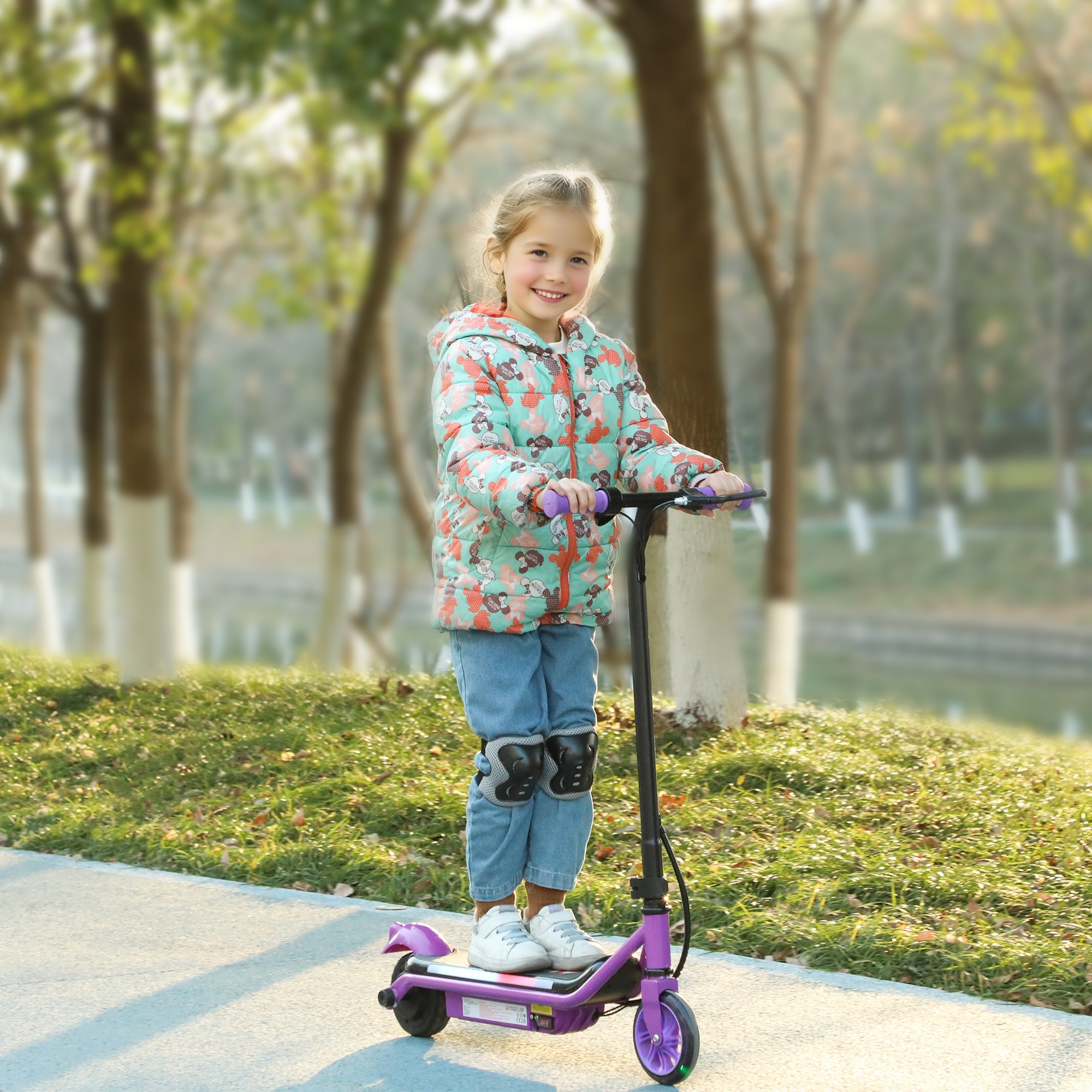 Electric Scooter For Kids Aged 6-14 Years, With Colourful Lights, Purple - Image 4
