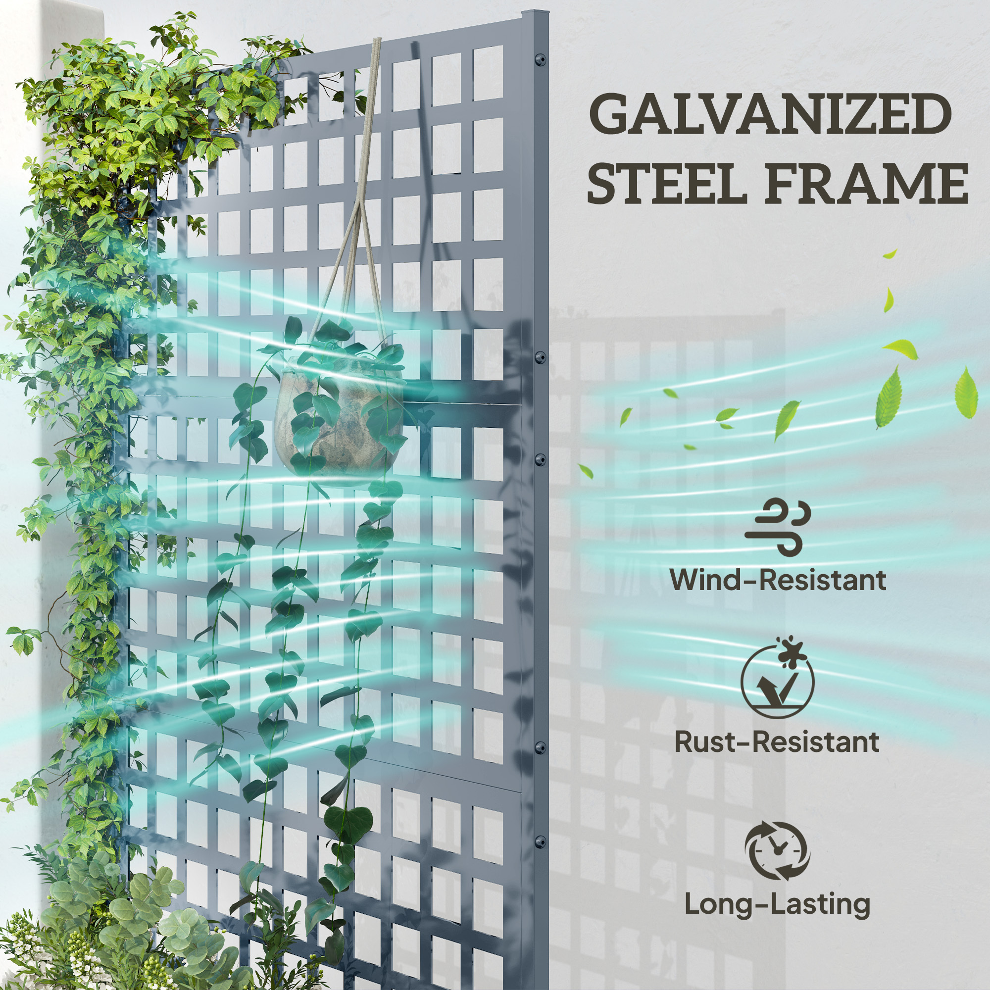 Galvanized Raised Garden Bed Planter Box with Trellis for Climbing Plants, Vegetable, Vines, 43" x 16" x 70", Gray - Image 5