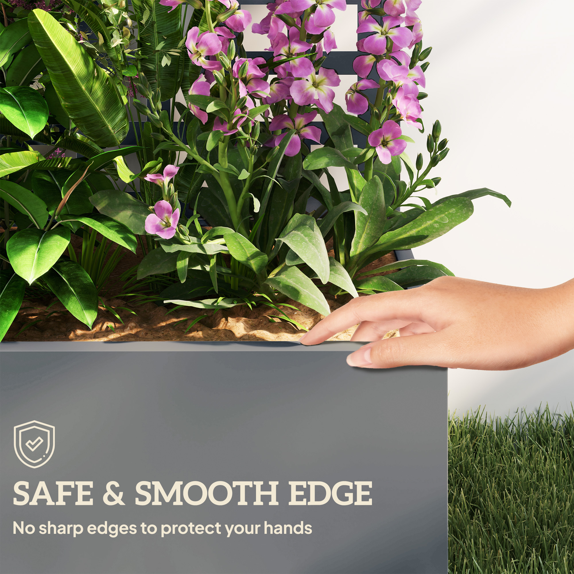 Galvanized Raised Garden Bed Planter Box with Trellis for Climbing Plants, Vegetable, Vines, 43" x 16" x 70", Gray - Image 2