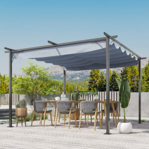 11.5' X 11.5' Outdoor Retractable Pergola Canopy, Metal Patio Shade Shelter For Backyard, Porch Party, Garden, Grill Gazebo, Gray