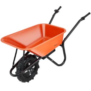 Electric Wheelbarrow Cart, 500W Powered Utility Garden Wagon Dump Cart, 4 Cu. Ft. Load & 330 Lbs Capacity With Metal Handle & 16' Track Wheels, One Wheel Barrow Yard Cart & Wagons For Lawn Farm