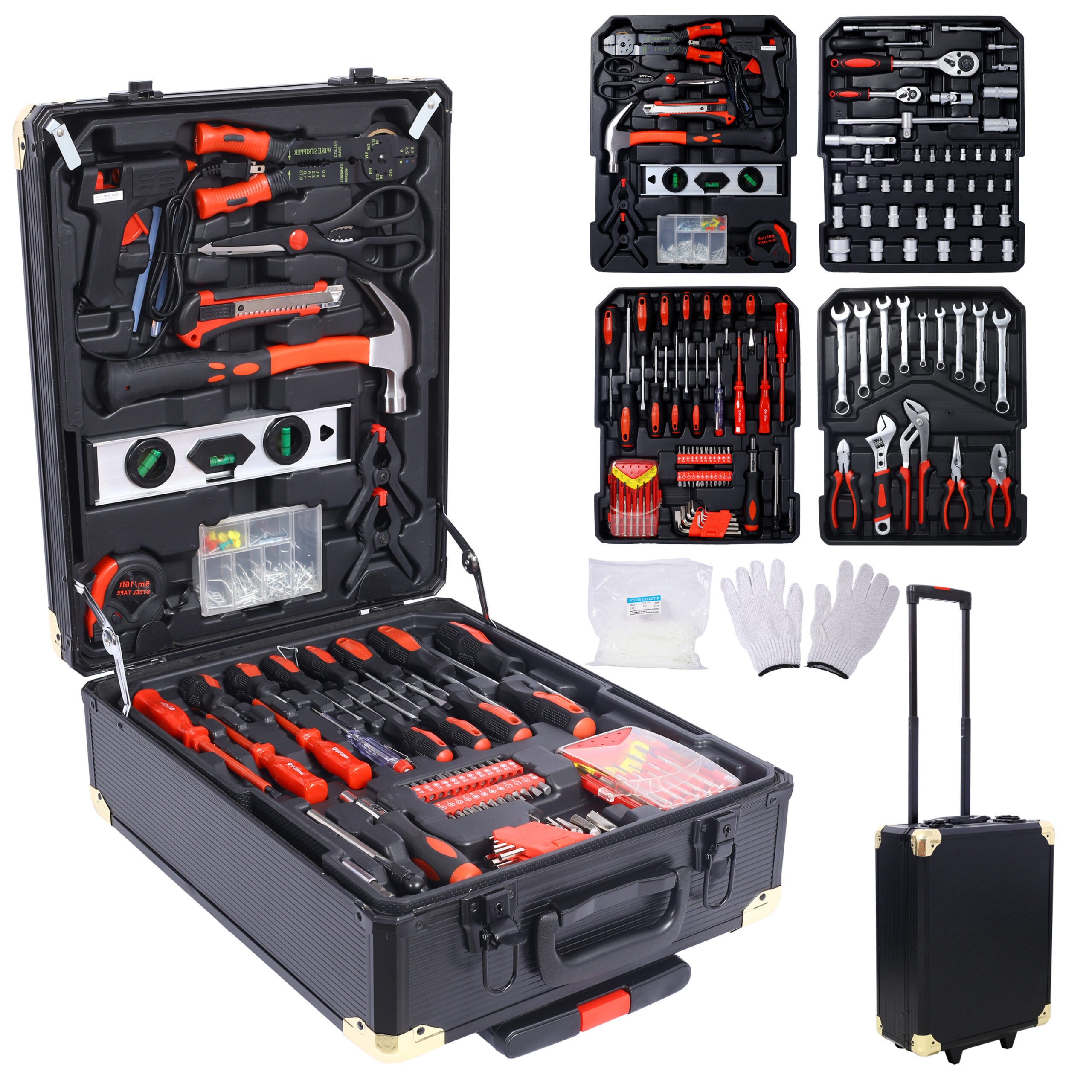 969pcs Home Repair Tool Set Kit For Men, Toolbox Storage Case With 4 Drawers, General Household Tool Kit With Rolling Tool Box, Tool Set Kit For Maintenance, Garden, Homeowner, Handyman -Black - Image 4