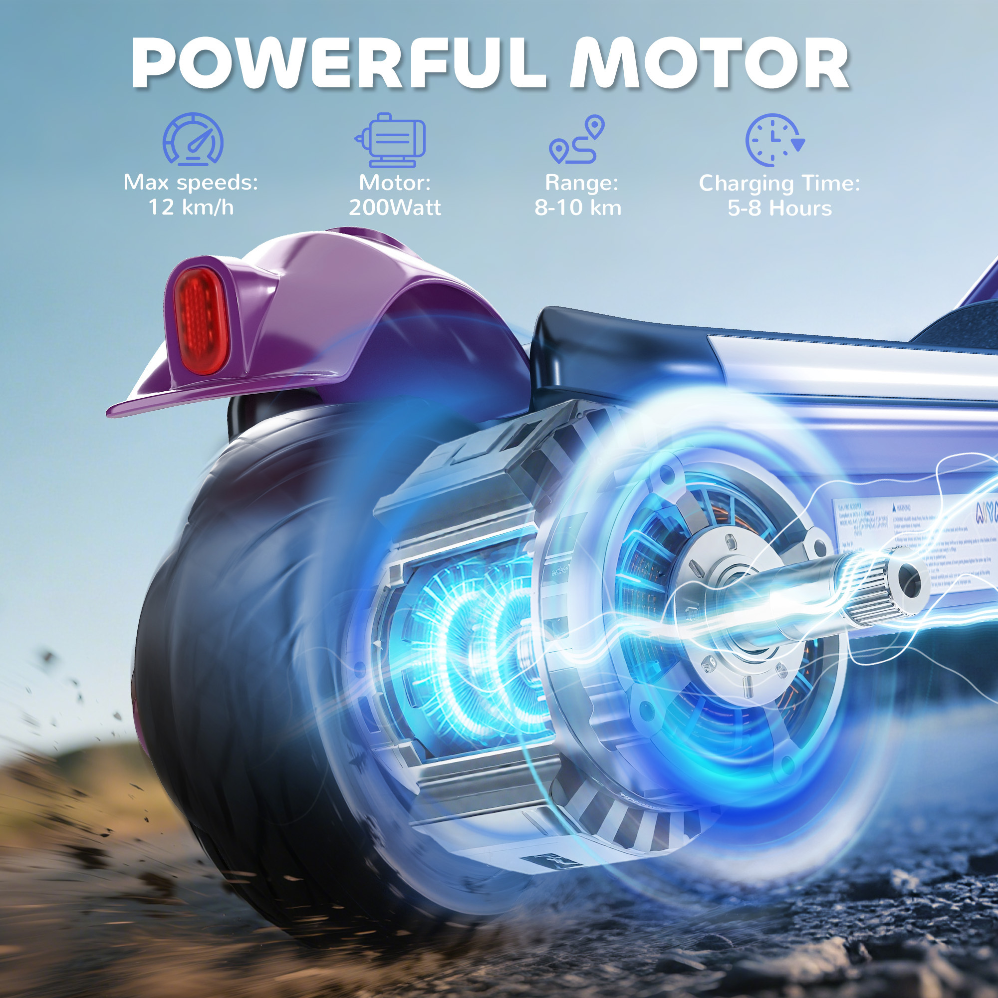 Electric Scooter For Kids Aged 6-14 Years, With Colourful Lights, Purple - Image 3