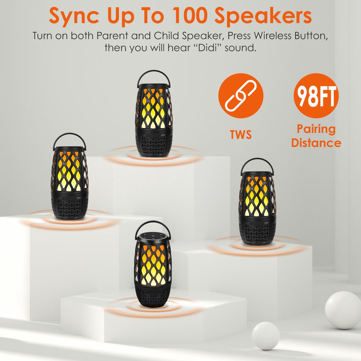1Pc 4 In 1 Wireless 5.3 Outdoor Speaker IPX5 Waterproof Patio Speaker LED Flame Speaker With 3 Flame Light Modes Hook Stake Wall Mount Holder Sync Up To 1,00 Speakers - Image 6