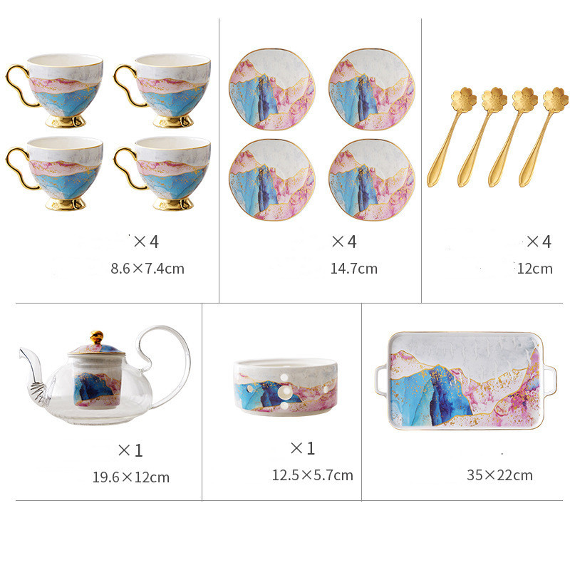 English Ceramic Glass Flower Tea Cup Set - Image 6
