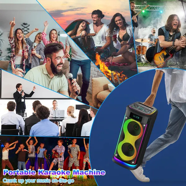 Portable Wireless Party Speaker With LED Light Wireless Mic Remote Control TWS Treble Bass Mic. Echo Music Accompany Mic. Priority Guitar In - Image 3