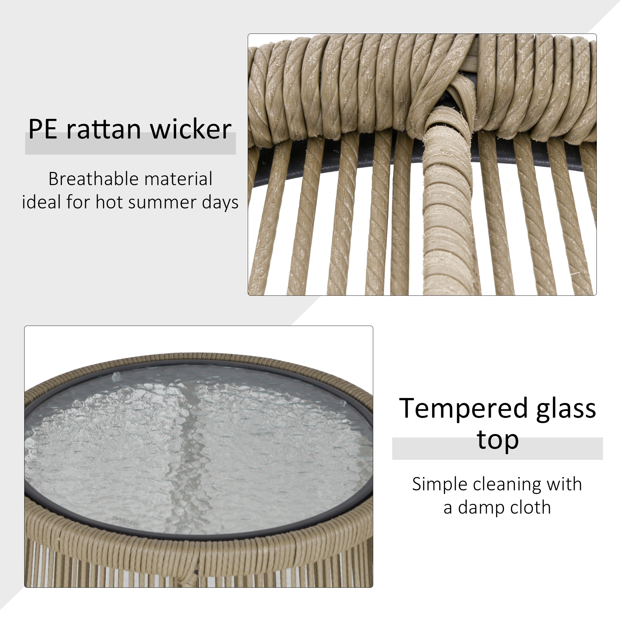 3 Pieces Rattan Bistro Set, Wicker Garden Furniture Set With Cushions, Glass Top Coffee Table And Chairs For Outdoor, Patio, Balcony, Brown - Image 5