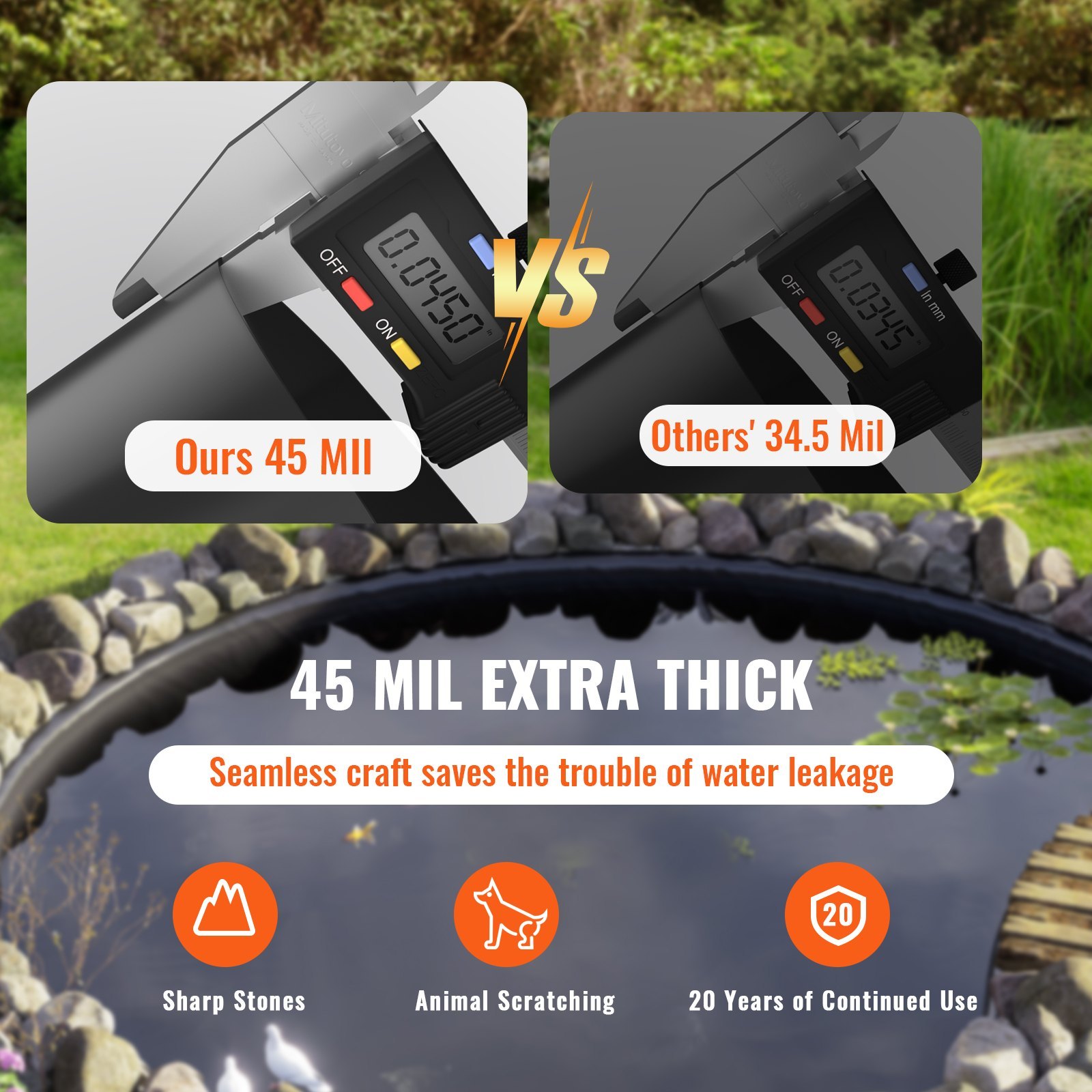 Pond Liner, 10 X 15 Ft 45 Mil Thickness, Pliable EPDM Material Pond Skins, Easy Cutting Underlayment For Fish Or Koi Ponds, Water Features, Waterfall Base , Fountains, Water Gardens, Black - Image 3