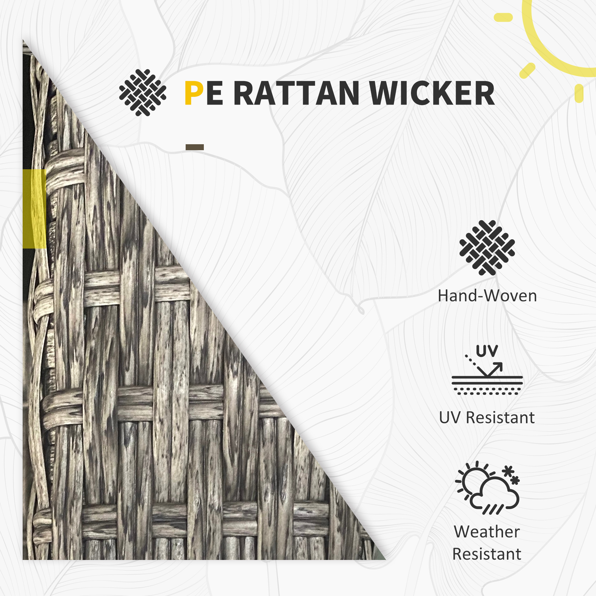 5-Piece Rattan Patio Furniture Set With Corner Sofa, Footstools, Coffee Table, For Poolside, Dark Grey - Image 3