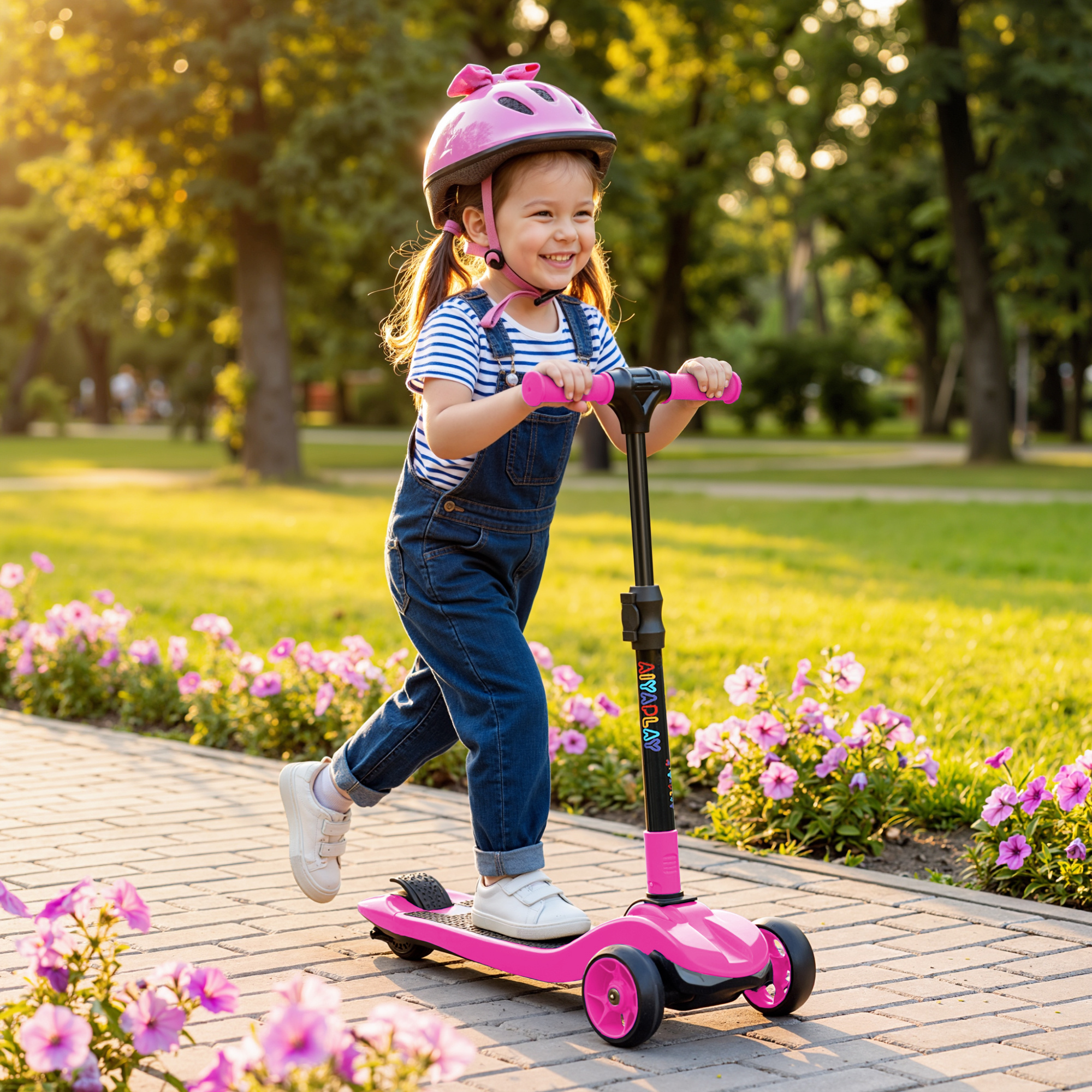 Three-Wheel Foldable Electric Scooter For Kids Aged 6-10 Years, Pink - Image 5