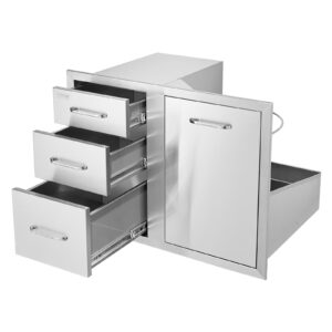 Outdoor Kitchen Door Drawer Combo 29.5" W X 22.6" H X 21.7''D, Access Door/Triple Drawers With Propane Drawer And Adjustable Garbage Ring, Perfect For BBQ Island Patio Grill Station