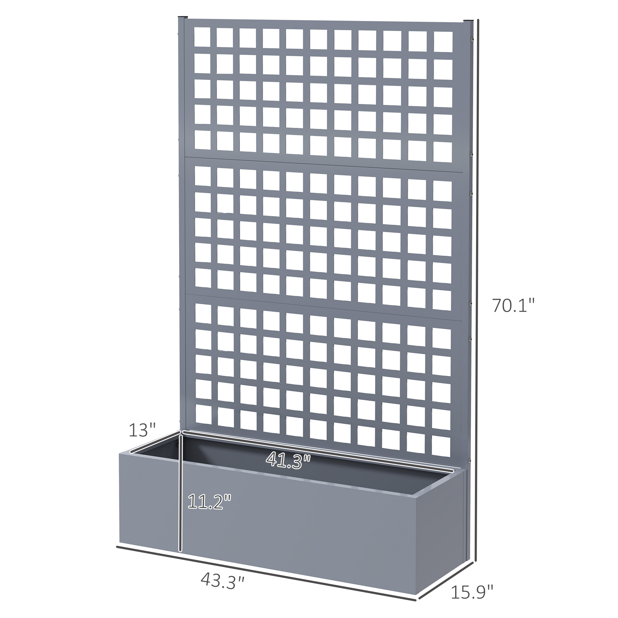 Galvanized Raised Garden Bed Planter Box with Trellis for Climbing Plants, Vegetable, Vines, 43" x 16" x 70", Gray - Image 8