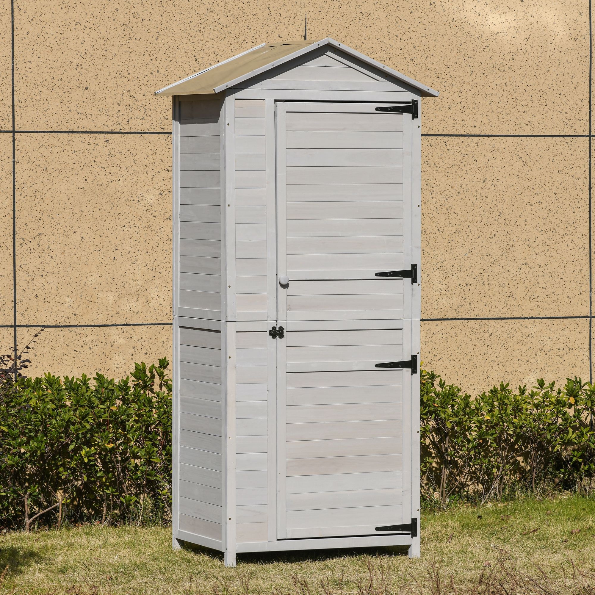 Wooden Garden Cabinet 4-Tier Storage Shed Lockable Organizer w/ Foot Pad Handle - Image 4
