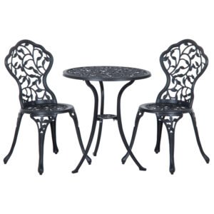 3 Pcs Aluminium Bistro Set Garden Furniture Dining Table Chairs Antique Outdoor Seat Patio Seater Black