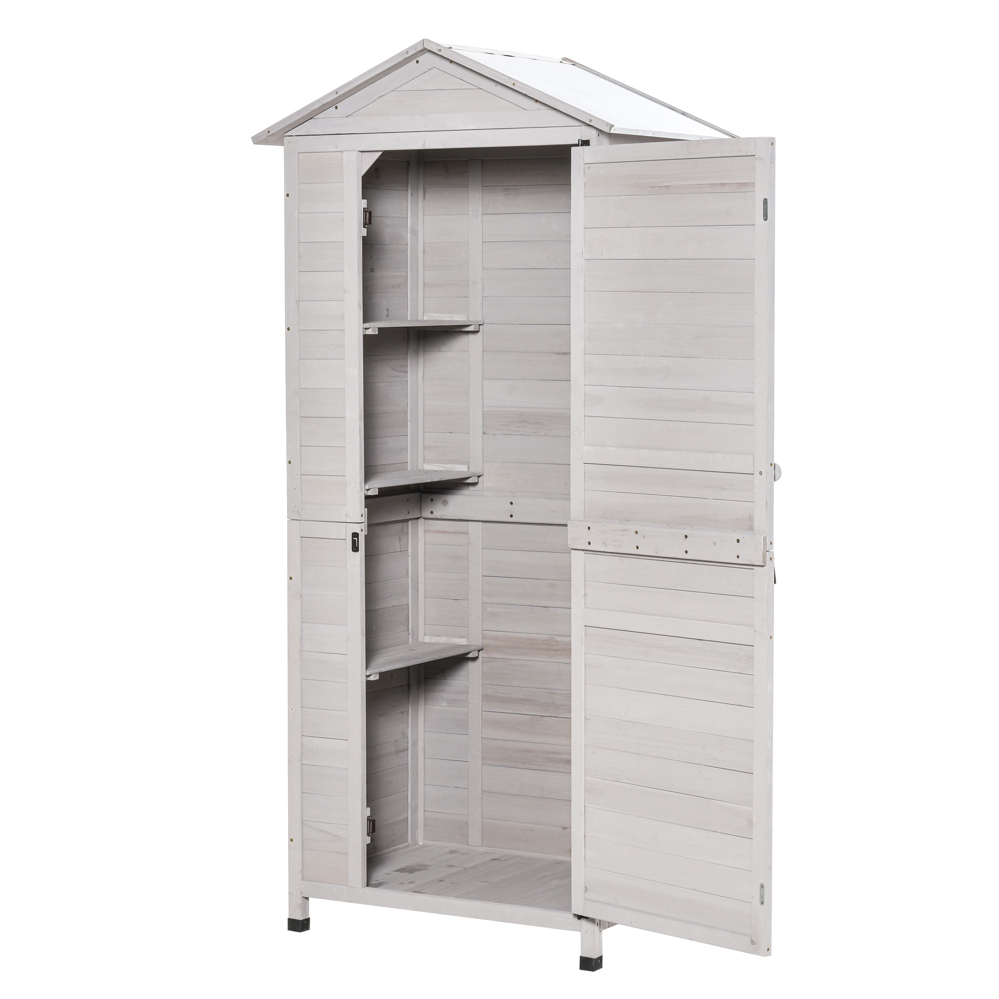 Wooden Garden Cabinet 4-Tier Storage Shed Lockable Organizer w/ Foot Pad Handle - Image 8