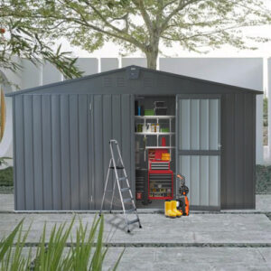 Storage Shed 11 X 12.5 With Galvanized Steel Frame Windows, Outdoor Garden Shed Metal Utility Tool Storage Room With Lockable Door For Patio Dark Gray