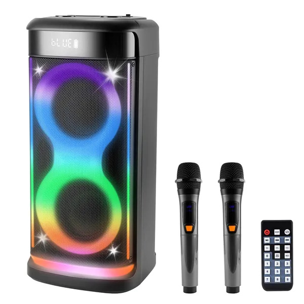 Portable Wireless Party Speaker With LED Light Wireless Mic Remote Control TWS Treble Bass Mic. Echo Music Accompany Mic. Priority Guitar In - Image 2