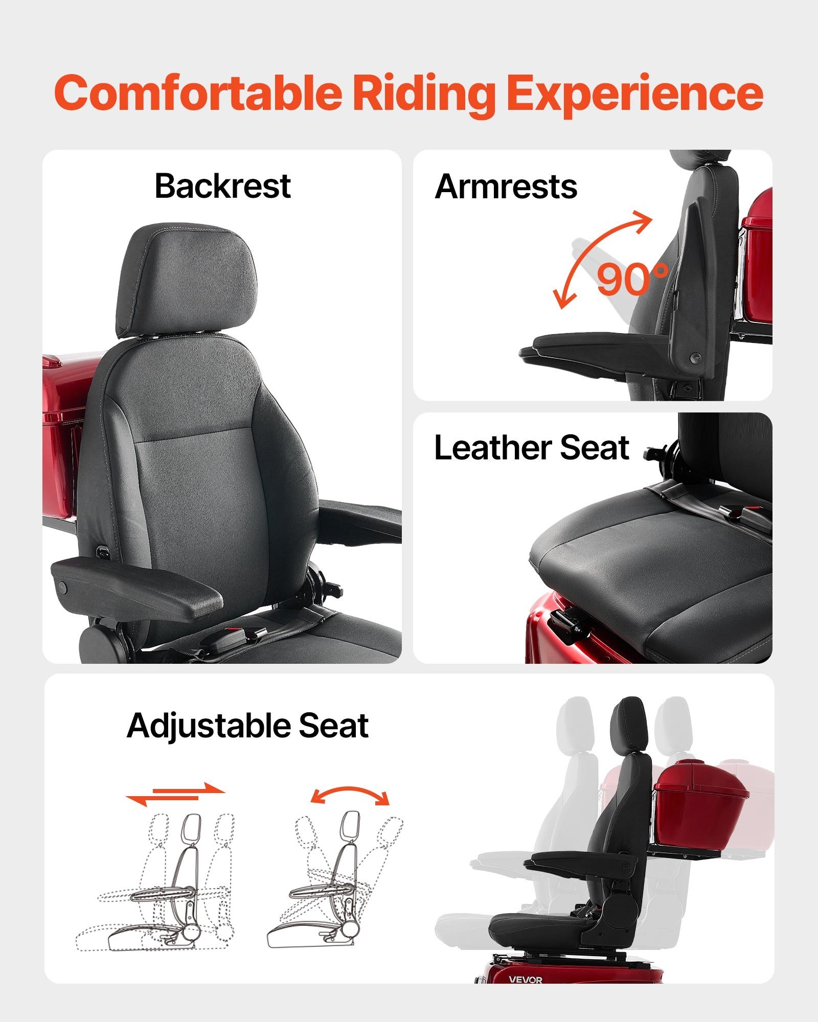 Heavy Duty 4-Wheel Mobility Scooters For Seniors & Adults, 500lbs Capacity, 21.5 Miles 3-Speed Long Range, 1000W All Terrain Electric Recreational Scooter Wheelchair, 20° Max Climbing Capacity - Image 3