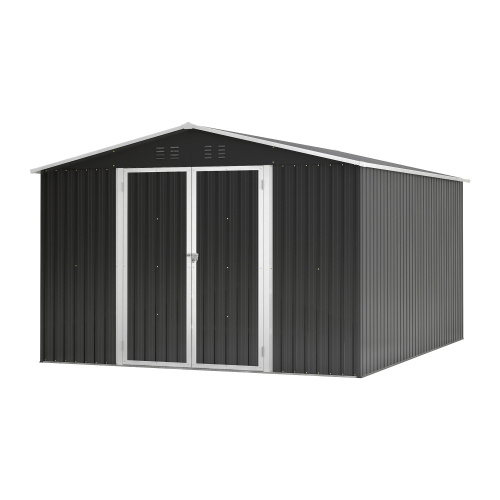 Outdoor Storage Shed 10x12 FT, Utility Metal Tool Storage With Lockable Doors And Updated Frame Structure, Large Metal Garden Shed For Backyard, Patio Lawn, Black