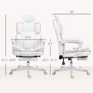 PU Leather Office Chair, Executive Desk Chair With Headrest, Foot Rest, Swivel Wheels, Reclining Computer Chair, White