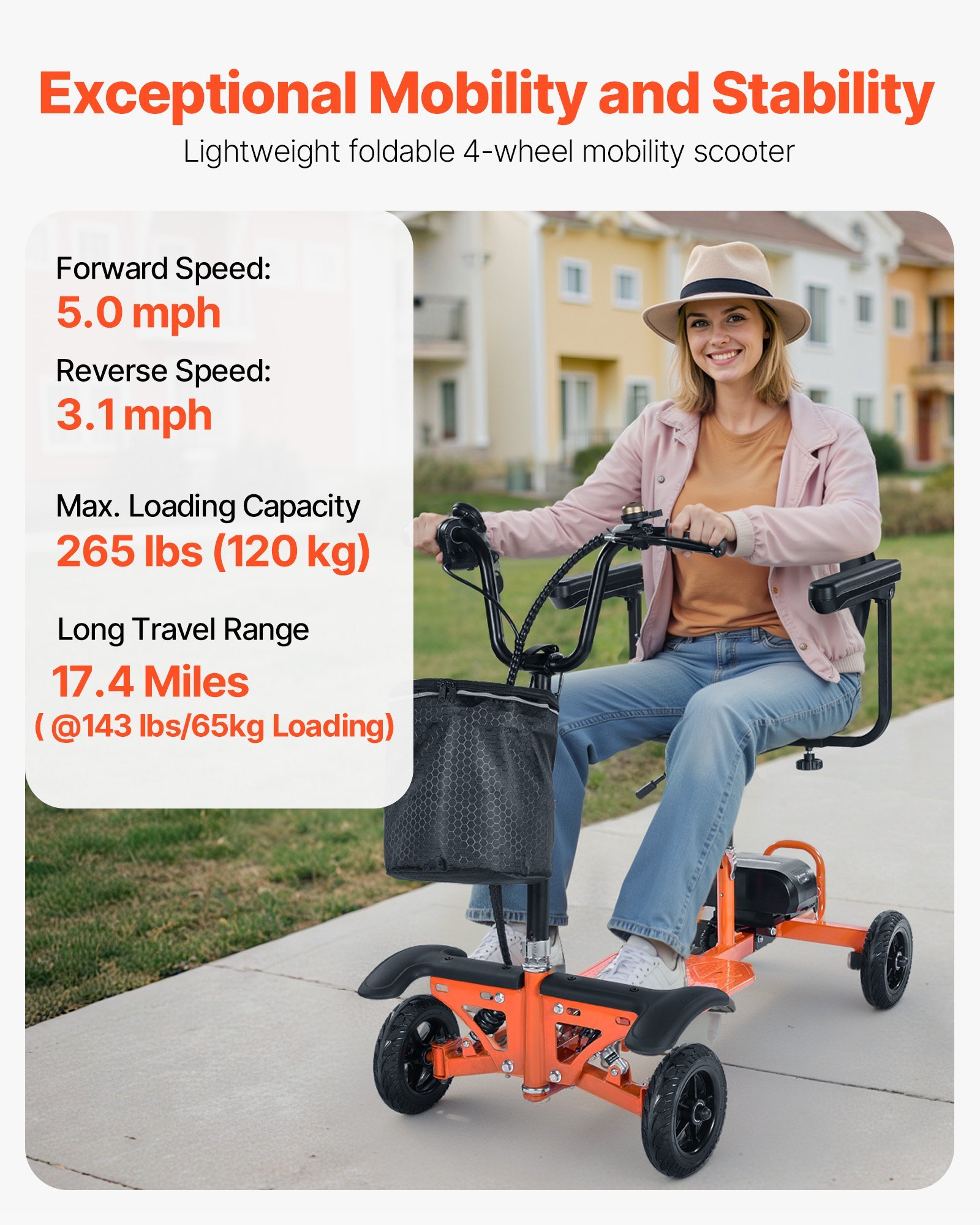 4-Wheel Folding Mobility Scooter For Adults & Seniors, 265LBS Loading Electric Mobility Scooter, All-Terrain Travel Wheelchair With 48V Lithium Battery, 8" Solid Tires & 8° Climbing Capacity - Image 4