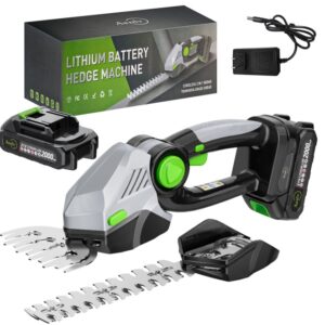 Cordless Hedge Trimmer, 2-in-1 Electric Handheld Grass Shears With 21V 2.0 Battery X2, Grass Trimmer, Mini Bush Trimmer Kit For Garden, Patio And Lawn