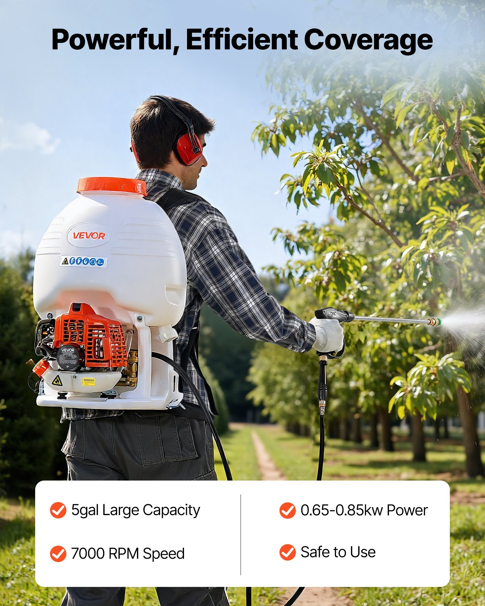 Gas Powered Backpack Sprayer, 26.5CC 0.9HP Engine, Garden Sprayer With 5 Gallon Tank, Large Area Coverage, Lawn Spraying Machine With 24 In Wand & Nozzles For Efficient Gardening & Farming - Image 2