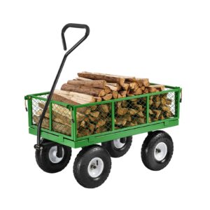 680 Lbs Steel Garden Cart On Wheels, Heavy Duty Pullable Garden Wagon, Metal Outdoor Utility Yard Cart With 10' Tires, Removable Mesh Sides And 180° Rotating Handle