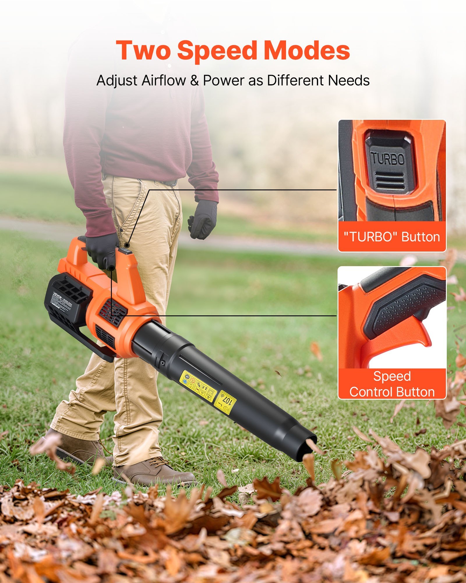 Cordless Leaf Blower, 20V Powerful Electric Leaf Blower With 2.0Ah Battery, Fast Charging & Quiet Operation, 2 Speed Control, 450 CFM/110 MPH Lightweight Powered Blowers For Leaves Lawn Care - Image 2
