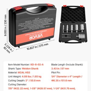 Annular Cutter Set, 8 Pcs Weldon Shank Mag Drill Bits Kit, 2" Cutting Depth, 7/8" To 2" Cutting Diameter, HSS, 6 Drill Bits With 2 Pilot Pins, Plastic Case, For Magnetic Drills, Steel, Aluminum