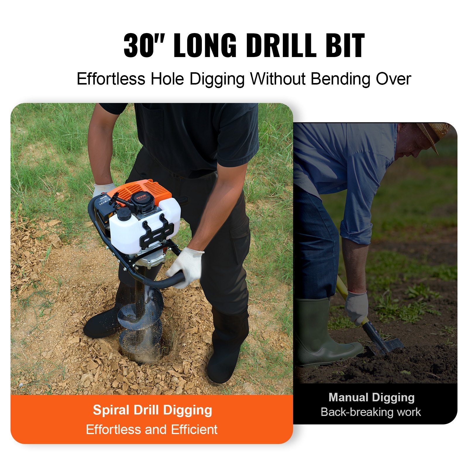 Gas Post Hole Digger 63CC 2400W With 8” Drill Bits & 1 Extension Rod - Image 3