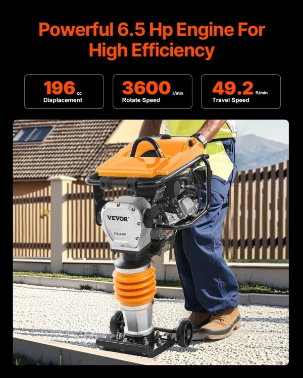Jumping Jack Compactor, 6.5 HP Vibratory Rammer Fuel-Powered 196 Cc ...